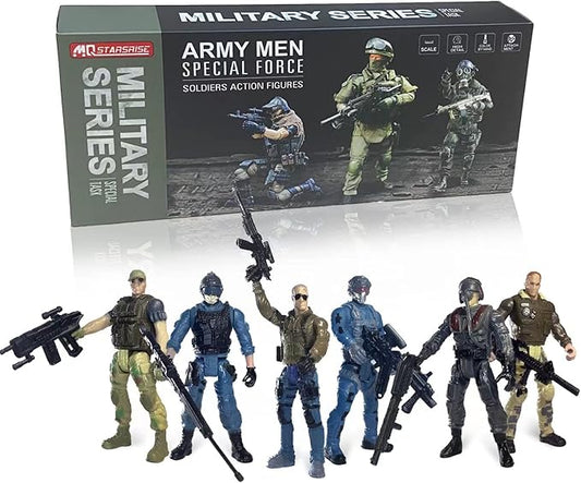 Army Men Action Figures, 6 Pcs Play Set for Kids, US Army and SWAT Team Toy With Military Weapons Accessories, Birthday Gift for Boys Age 4-7 6-8