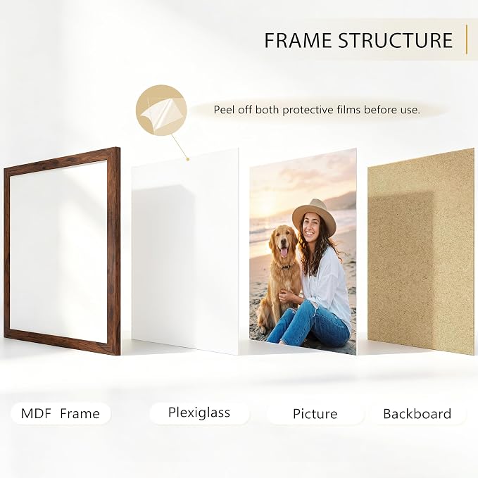 PEALSN 8x10 Picture Frame Set of 6, Brown Picture Frames with HD Plexiglass,Wall Gallery Photo Frames for Wall Mounting or Tabletop Display, Brown Woodgrain