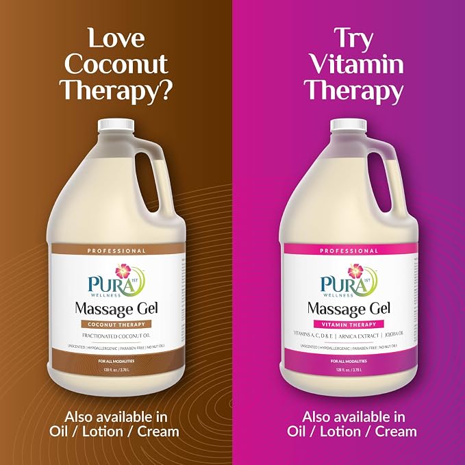 Coconut Therapy 1 Gallon Massage Gel, Coconut Oil, Professional, Massage Therapy, Deep Tissue, Unscented, Natural Ingredients, Skin Hydrating, Moisturizing, Muscle Relief, for Bruising