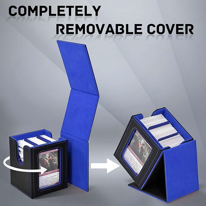 ZLCA MTG Deck Box with Commander Window Display, Trading Card Storage Box Holds 100 Double-Sleeved Cards Suitable for TCG/CCG/PTCG/EDH/Magic/Sport Cards (Black&Blue)