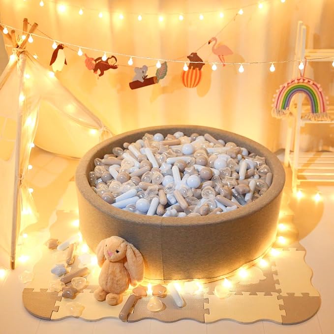 STARBOLO Ball Pit Balls for Toddlers - 150 Ball Pit Balls Crush Proof Plastic Toy Balls for Toddlers Ball Pits, Ball Pit Play Tent, Baby Pool Water Toys(Light Blue, Gray, Clear)
