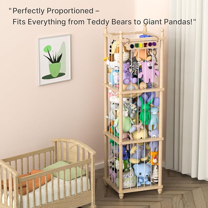 Stuffed Animal Storage, Wood Stuffed Animal Zoo Storage,3D Zoo Plaque Toy Organizer, Extra Large Capacity Plush Toy Cage,Stuffed Animal Holder,Gift for Nursery Playroom Kidroom Decor
