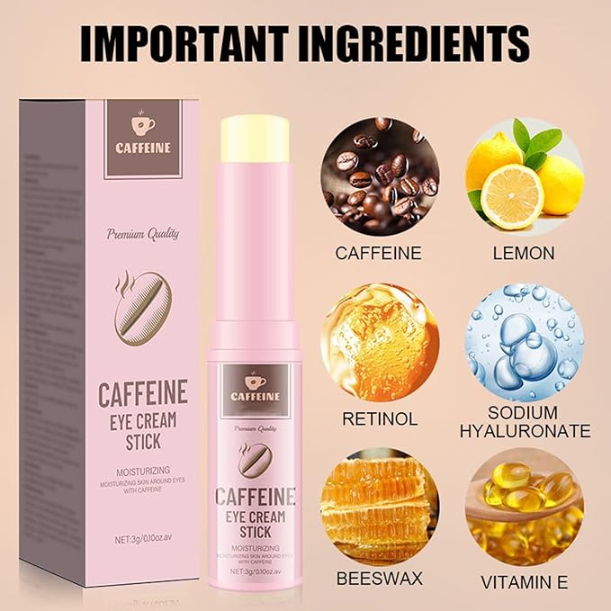 Caffeine Eye Cream Stick,Eye Cream for Anti-Aging Dark Circles Puffiness, and Wrinkles Hydrating Under Eye Cream with Hyaluronic Acid and Retinol Lifting And Firming Eye Cream,3g