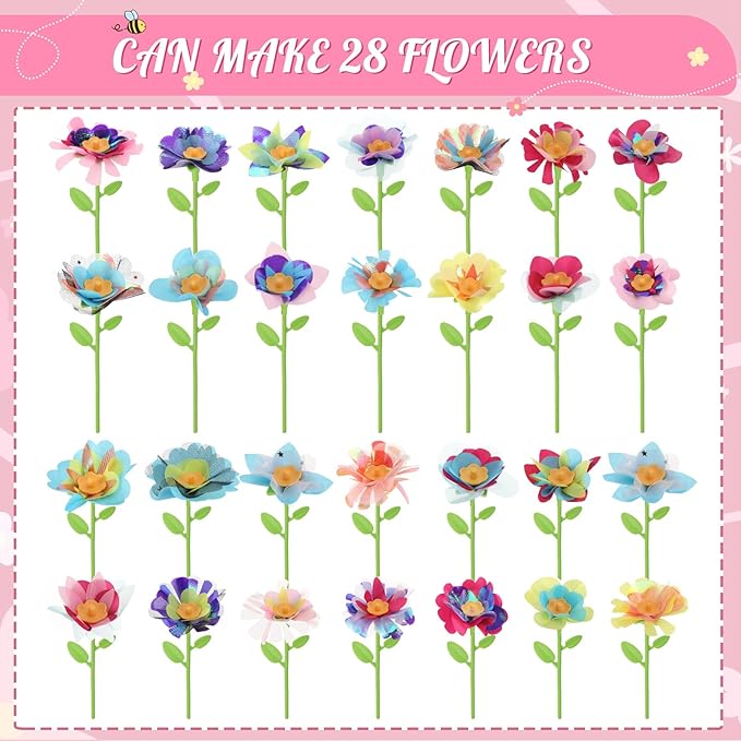 Glotrove Fabric Flower Bouquet Toy Accessories, Arts and Crafts Accessories Set for Kids, Refills Make 28 Flowers