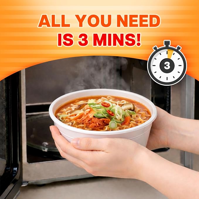 Nongshim Ramen Noodles, Gourmet Instant Ramen bowl, Premium Microwavable Noodle Soup, Kimchi, 3.03 Ounce (Pack of 6)