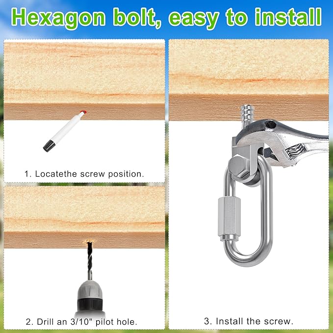 SELEWARE Heavy Duty 304 Stainless Steel Swing Hangers Set of 4, 180° Rotation Porch Swing Hardware for Playground, Yoga Hammock, Punching Bag & Outdoor Swing Sets