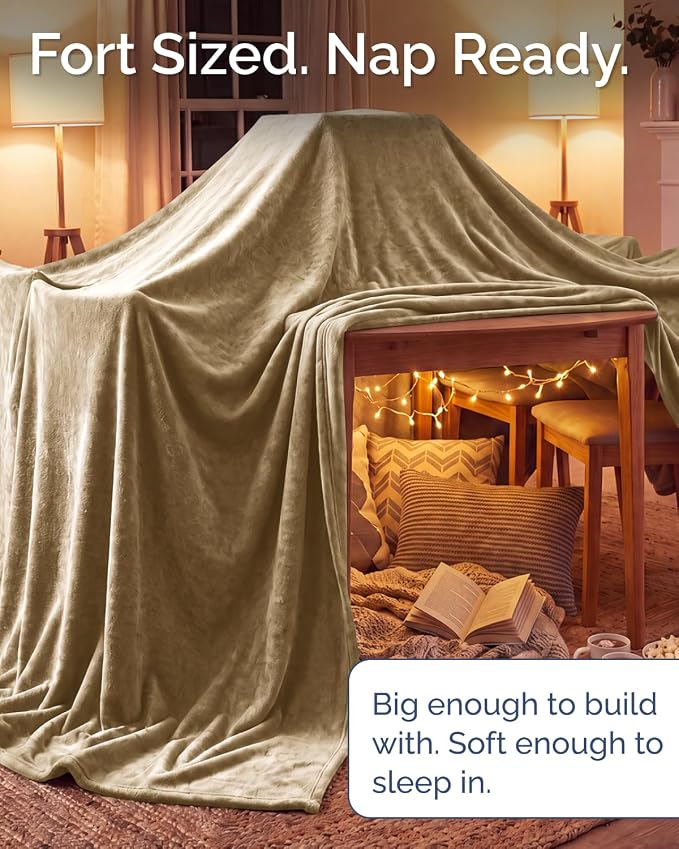 Ultra Soft Fleece Blanket Oversized King Size - Flannel Fleece Luxury Blanket - Lightweight for Couch Bed Chair - Thick, Warm and Breathable - All Season Cozy, Camel