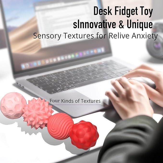 Large Magnetic Sensory Fidget Ball Toy, 8Pcs Silicone Sensory Stress Relief Toys for Adults, Teens with Autism, ADHD, Anxiety, Stocking Stuffers for Women Men Teen Gift (Red and Candy, Large)
