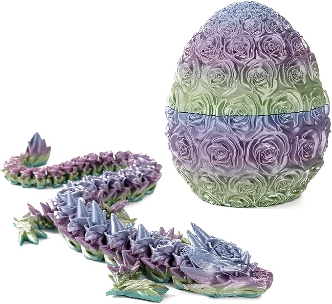 Pigmiss 3D Printed Dragon,3D Dragon Eggs with Dragon Inside,Dragon Fidget Toy for Adult,Full Articulated Dragon Crystal Dragon Easter Eggs Decoration for Gift (Rose-Multicolor)