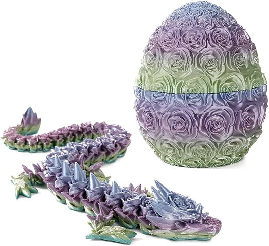 Pigmiss 3D Printed Dragon,3D Dragon Eggs with Dragon Inside,Dragon Fidget Toy for Adult,Full Articulated Dragon Crystal Dragon Easter Eggs Decoration for Gift (Rose-Multicolor)
