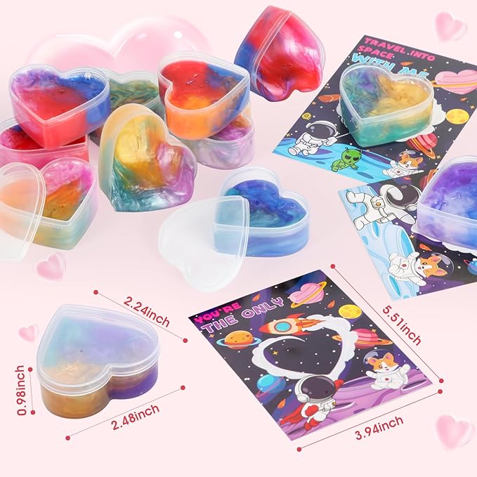 28 Pack Valentines Day Cards for Kids School - Galaxy Slime Stress Relief Fidget Toys, Perfect Classroom Exchange Gifts & School Party Favors, Kids Valentines Day Gifts for School Classroom