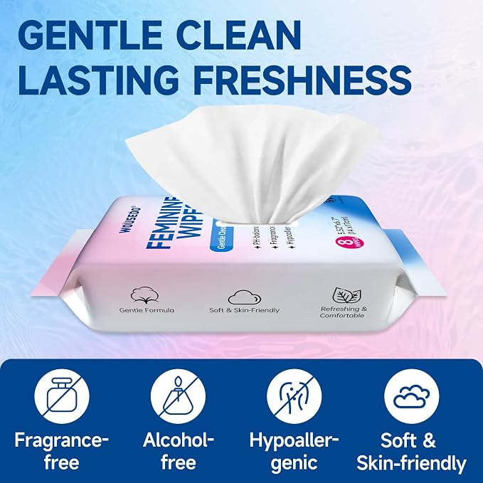 Feminine Wipes for Women, Impossibly Compact Travel Mini Packs, pH Balanced Unscented Hypoallergenic Alcohol-Free, Period Friendly Private Care for Teens & Women - 8 Pack Total 64 Wipes