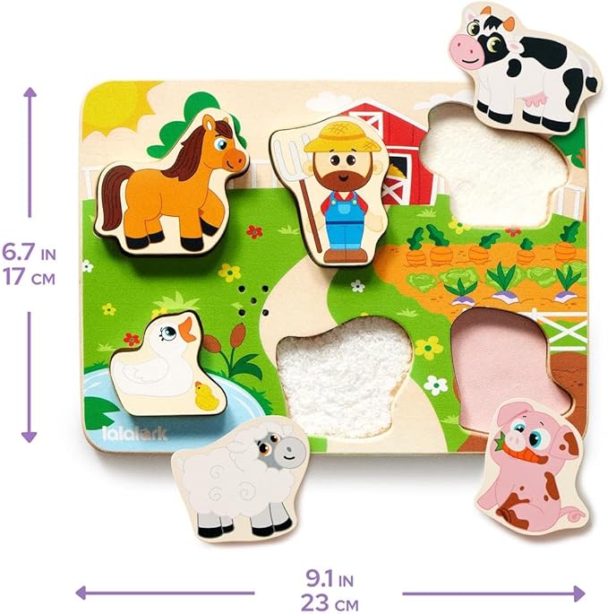 lalalark Musical Wooden Puzzles Toys, Tactile & Sound Farm Animal Toys for Baby 2-4, Montessori Educational Block Puzzles, Learning Toddler Kids Birthday Gifts for 2 Years Old Boys Girls