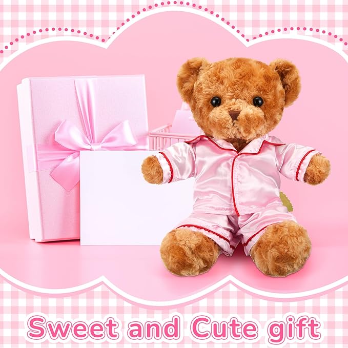 2 Pcs Bear Clothes Outfit Fit Most 12-16 Inch Stuffed Clothing Cute Plush Doll Clothes Plushy Bear Pajamas for Stuffed Make Your Own Plush Bears(Solid Style,Pink)