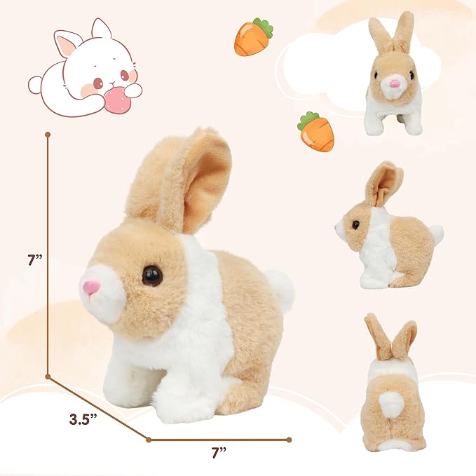 Easfan Hopping Bunny Interactive Pet Plush Toy Set with Mouth and Nose Hopping Rabbit Ears Moving Educational Plush Toy Easter Birthday Gifts for Kids Girls, 7''