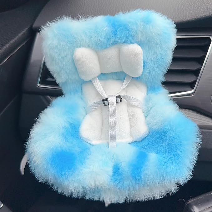 Doll Car Seat for 17cm Dolls with Air Vent Clip and Desktop Stand, Cute and Functional Car Ornament for Blind Box Doll Fans, Collectors (Blue Ombre)