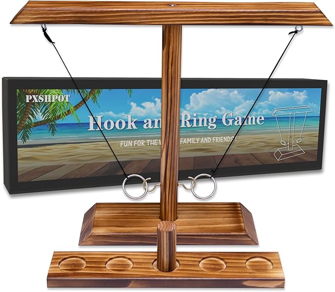 Ring Toss Games for Adults, Indoor Outdoor Yard Games, Patio Decor, Wooden Hook and Ring Game for Bars, Home, Party