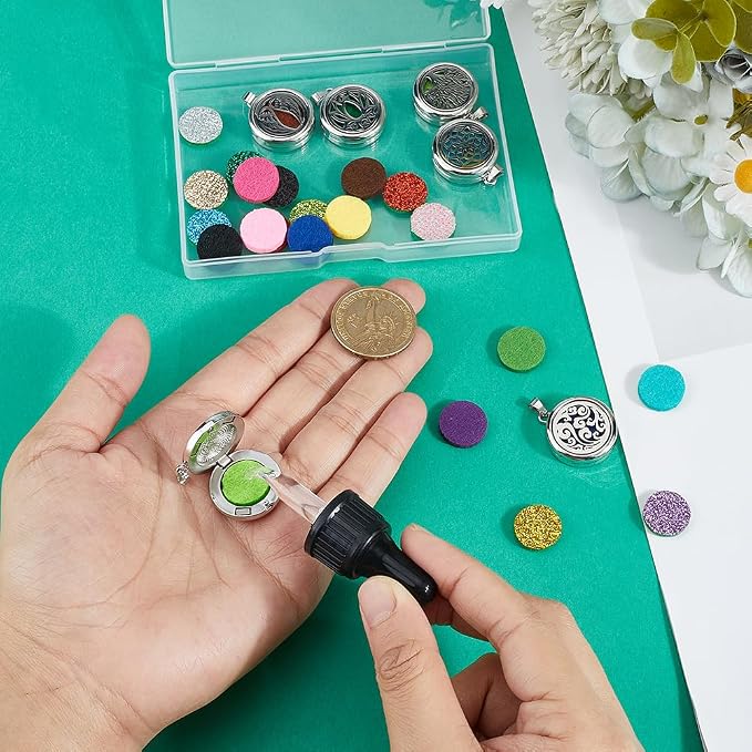 PH PandaHall 6 Styles Essential Oil Diffuser Pendants 6pcs Tree of Life Stainless Steel Pendants Aromatherapy Locket Jewelry Charms with 20pcs Refill Pad for Women Mom Gift Bracelet Necklace Making