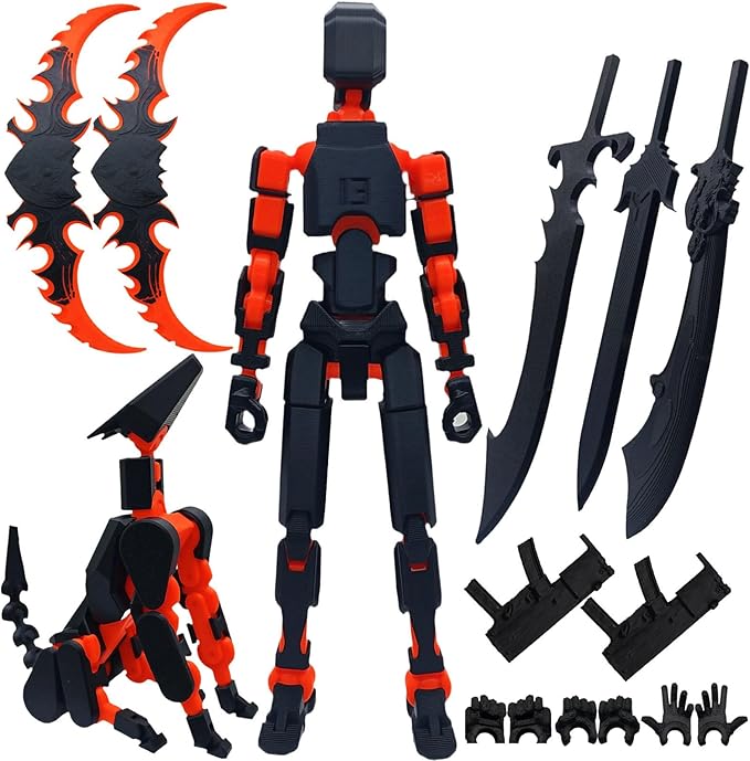 T13 8 inches Large Action Figure (Assembly Completed) Dummy 13 Titan 13 Poseable Collectible Highly Detailed Sculpting & Accessories for Display and Play (Black Orange)