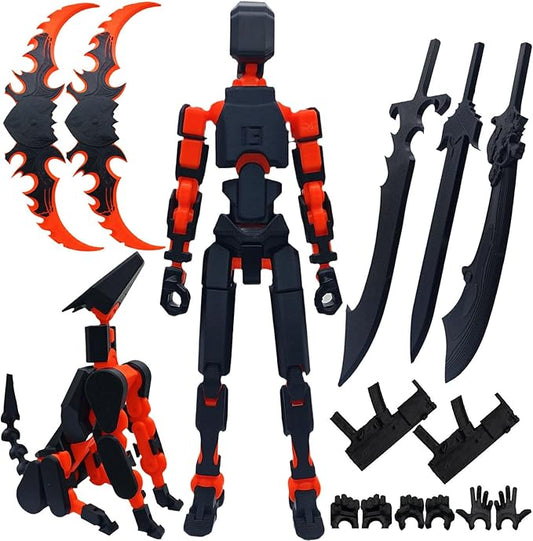 T13 8 inches Large Action Figure (Assembly Completed) Dummy 13 Titan 13 Poseable Collectible Highly Detailed Sculpting & Accessories for Display and Play (Black Orange)