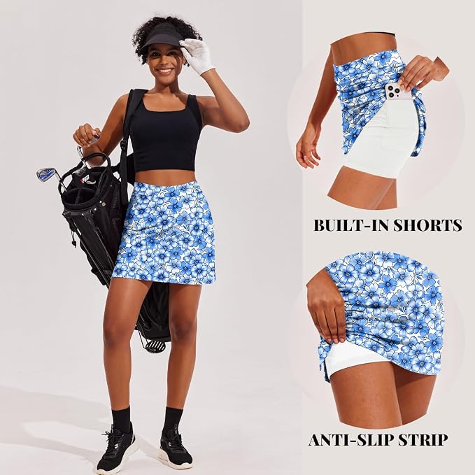 Ekouaer 16" Skorts for Women with Pockets Golf Pickleball Tennis Skirt | Silicone Grippers,2 Inner Pockets,Wide Waist,Side Slit Hem,Breathable,Soft,Lightweight