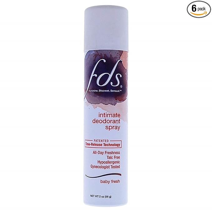 FDS Intimate + Whole Body Dry Deodorant Spray, Baby Powder, 2 OZ - 6 Pack