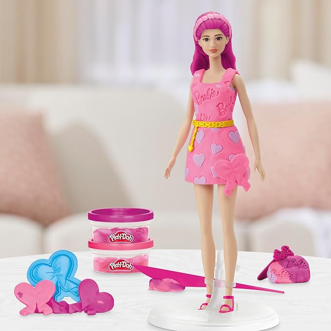 Play-Doh Barbie Hearts and Hair Set, Make Doll Clothes with Modeling Compound & 10 Fashion Accessories, Arts & Crafts for Girls & Boys 5+