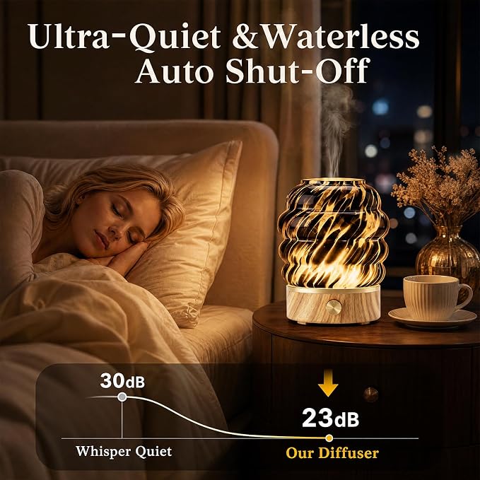 Glass Essential Oil Diffuser for Home - 180ml Ultrasonic Cool Mist Aromatherapy Diffuser for Essential Oils with 7 Led Night Light & Auto Shut-Off Protection for Home Office Bedroom Gifts for Women