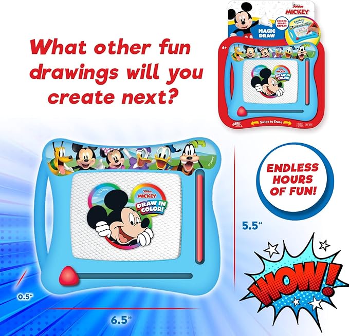 JA-RU Disney Mickey Mouse Magic Magnetic Drawing Board (1 Toy) Draw, Sketch & Doodle Tablet for Kids, Boys & Girls. Car Trip Game & Activity Travel Toys. Mess-Free Educational Learning Pad. A-6906-1s