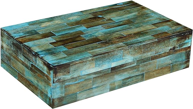 Handicrafts Home Large Decorative Storage Box with Lid – 10x6x2.5” Coffee Table Organizer, Keepsake- Decorative Boxes for Home Decor, Stylish Decorative Box for Office Decor- Verdigris