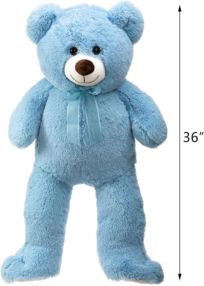 HollyHOME Teddy Bear Stuffed Animal Plush Giant Teddy Bears with Footprints Big Bear 36 inch Blue