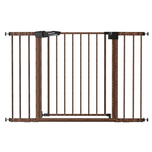 Babelio Baby Gate with Black Wood Pattern, 29-48 Inch Auto Close Dog Gate PressGuard P7 for The House, Stairs and Doorways, Pressure Mounted Pet Gate with Door and Y Spindle Rods
