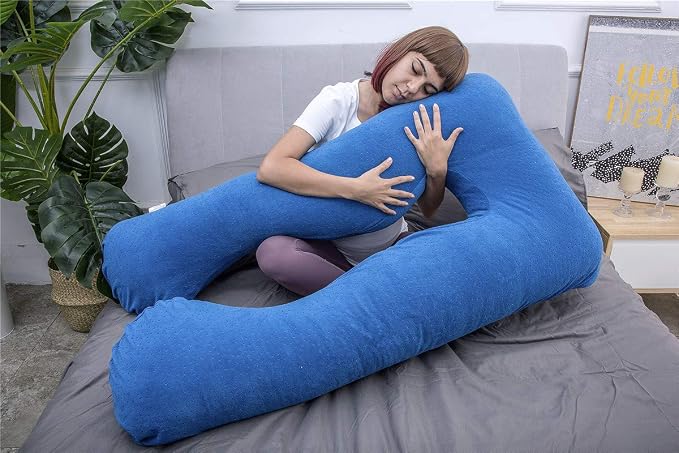 MOON PINE Pregnancy Pillow, U Shaped Full Body Pillow for Maternity Support, Sleeping Pillow with Cover for Pregnant Women (Dark Blue)