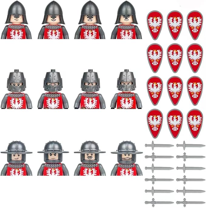 12PCS/1.8in Medieval Knights Battle Soldiers with Weapons Action Figures Building Blocks Miniature Figurines Toys Cake Toppers ，Over 15 Years Old (1811)