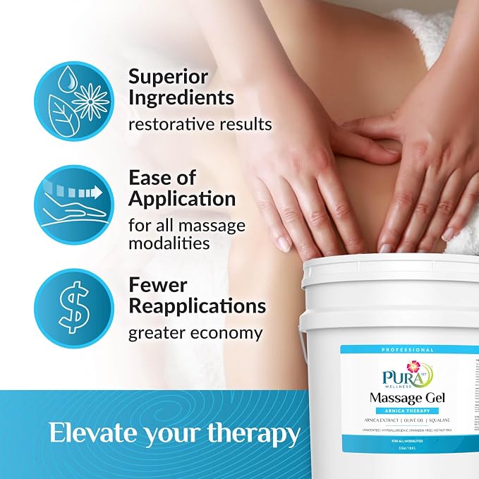 Arnica Therapy 5 Gallon Massage Gel, Arnica Extract, Professional, Massage Therapy, Deep Tissue, Unscented, Hypoallergenic, Natural Ingredients, Skin Hydrating, Moisturizing, Muscle Relief