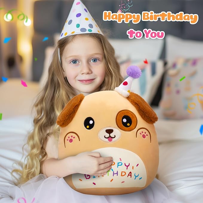 14'' Happy Puppy Soft Plush Pillow, Cute Dog Plush, Kawaii Dog Stuffed Animal, Birthday Plush Toy Party Decoration, Gifts for Kids Boys Girls