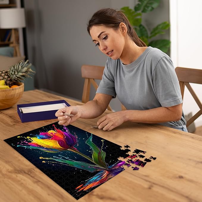 Puzzles for Adults 500 Pieces, Colorful Flower Jigsaw Puzzles - Splash of Colors, Impossible Colorful Wall Art Puzzle for Seniors Families, 20.47x14.96 Inches, 1:1 Poster, Letter On The Back