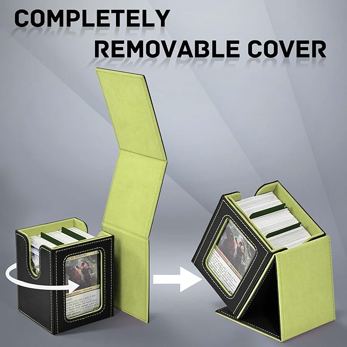 ZLCA MTG Deck Box with Commander Window Display, Trading Card Storage Box Holds 100 Double-Sleeved Cards Suitable for TCG/CCG/PTCG/EDH/Magic/Sport Cards (Black&Green)