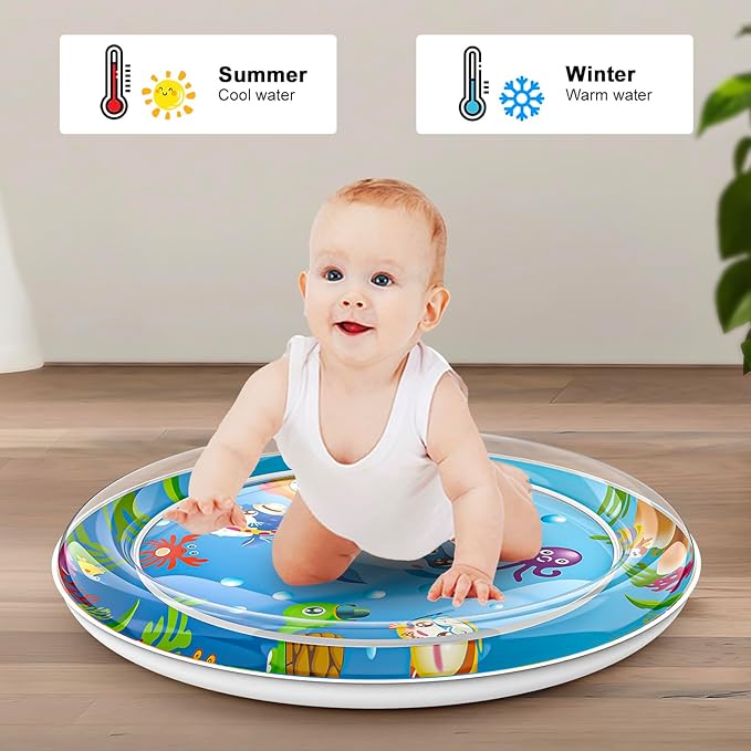 Inflatable Cat Dog Baby Water Mat Toy, [Newly Upgraded, 2 Layers Thickened] Premium Anti-Scratch Leak Proof Mat, with Floating Fish for Indoor Kitten Cats & Kids to Swatting Exercise Hunting (Dolphin)