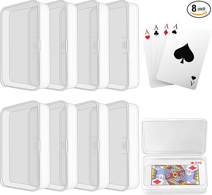 Blank Card Case, 8 Pack Clear Plastic Card Deck Box, Snaps Closed - Storage Box for Base Ball Trading Cards, Business Cards & More