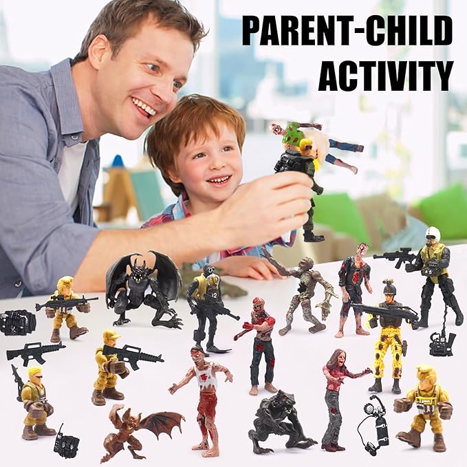 Army Men Action Figures Playset, 30 PCS Soldiers Zombies Monsters Action Figures with Weapons Gear Equipment Accessories - 4 Inches Military Toy for Boys Ages 6 7 8 9 10 11 12 Years Old