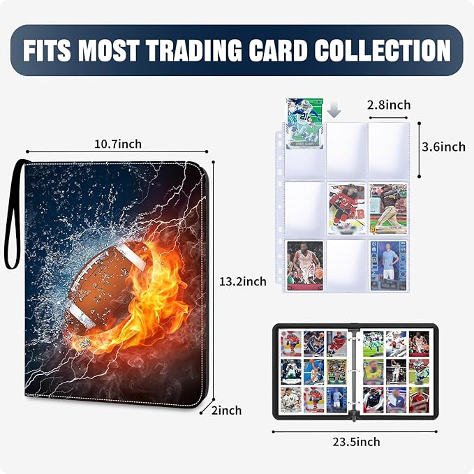 Football Card Binder Compatible with Football Card, Baseball Card, Trading Card, MTG and Other TCG, Fits 900 Cards with 50 Removable Pages, Card Holder Collector for Standard Size Card