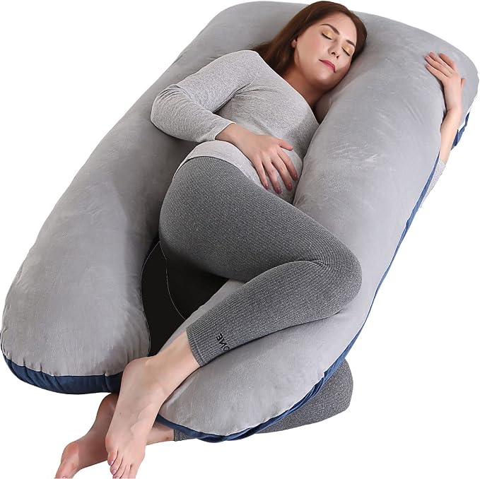 Amagoing 55 inches Pregnancy Pillows for Sleeping, U Shaped Maternity Full Body Pillow for Pregnant Women with Hip, Leg, Back, Belly Support, Washable Velour Cover Included