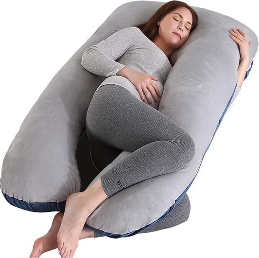 Amagoing 55 inches Pregnancy Pillows for Sleeping, U Shaped Maternity Full Body Pillow for Pregnant Women with Hip, Leg, Back, Belly Support, Washable Velour Cover Included