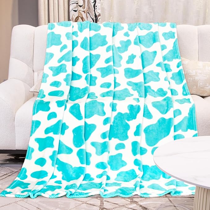 Blue Throw Blanket for Couch Bed, Warm Fuzzy Fleece Soft Blankets for Adults Kids, Light Blue Gifts for Women Girls Boys, Cozy Cute Coastal Living Room Decor, 50x60 Inches