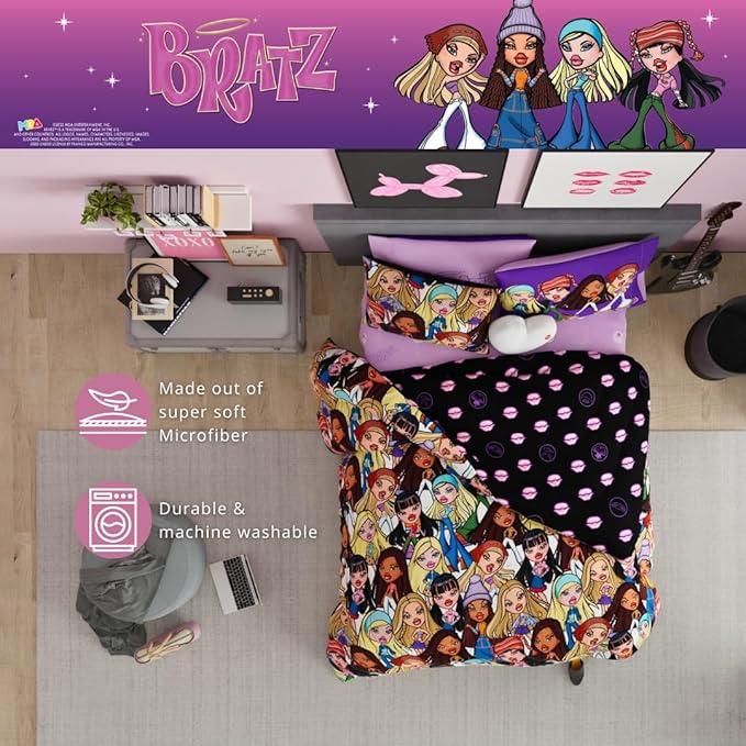 Franco Bratz Fashion Bedding 7 Piece Super Soft Comforter and Sheet Set with Sham, Queen, (100% Officially Licensed Product)