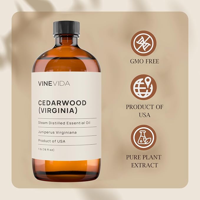 VINEVIDA Cedarwood (Virginia) Essential Oil 16 oz - Undiluted Candle Oil Scent for DIY Candlemaking - Bulk Essential Oil