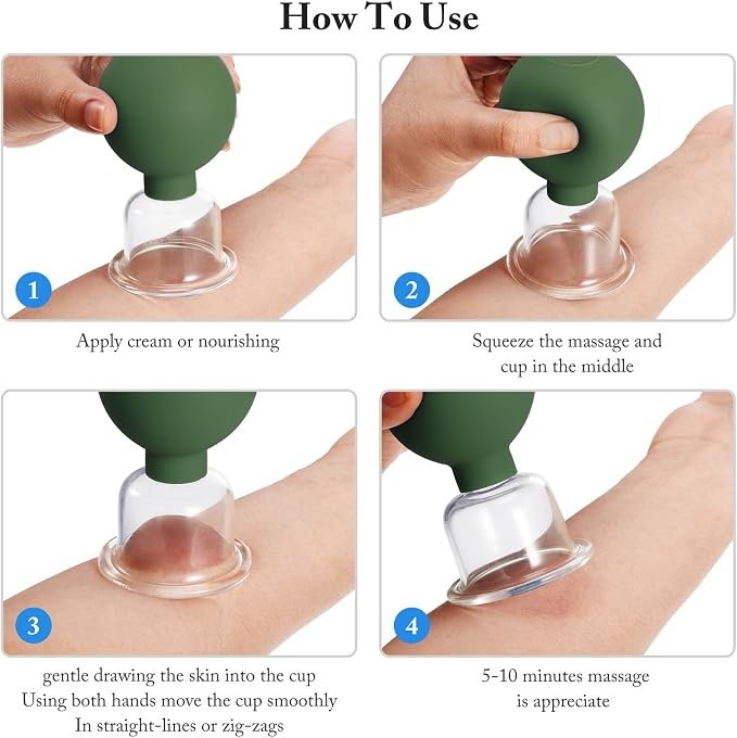 BBTO 4 Pcs Glass Facial Cupping Set Silicone Vacuum Suction Massage Cups Skin Tightening Therapy for Face Body Eyes Back Shoulder Pain(Minimalist)