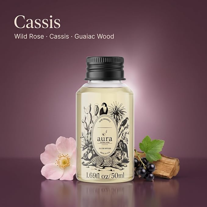 Aura Cassis | Wild Rose & Cassis Berry Fragrance Oil for Diffusers | Inspired by Dipty. que L'Ombre Dans l'Eau | Floral Fruity Scent | Aromatherapy | Home & Bedroom | 1.7 fl oz (50ml) | Long Lasting