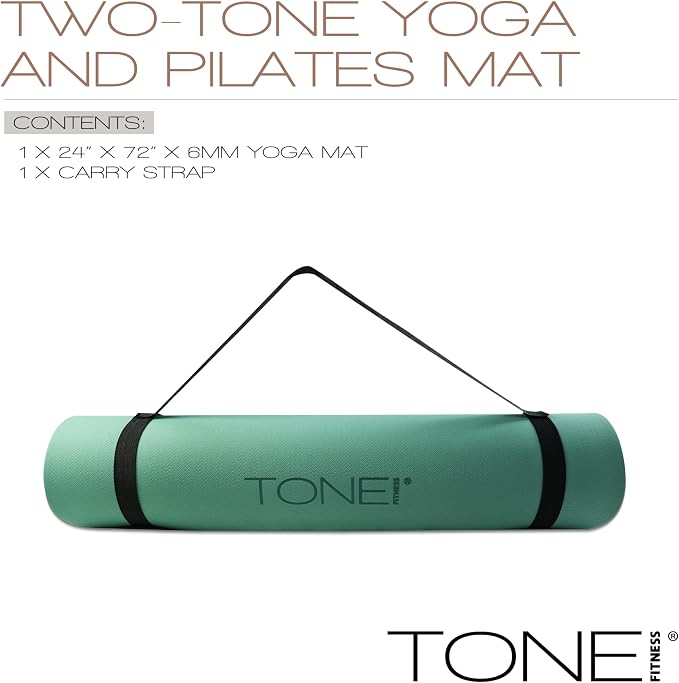 TONE Fitness Yoga Mat 1/4" Thick Non Slip Exercise & Pilates Mat for Home Workouts with Carrying Strap | Multiple Options